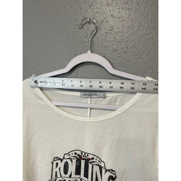 Misslook Size Small White Short Sleeves Rolling Stones Lightweight Tongue Logo - Picture 5 of 9